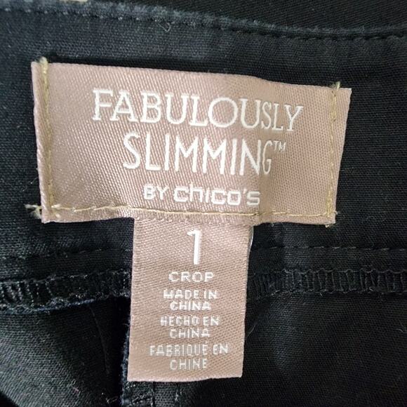 Fabulously Slimming By Chico’s Womens Cropped Pants Size 1 Medium 8 Black Ankle - Picture 7 of 10